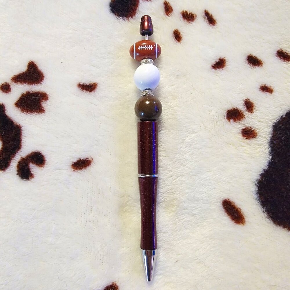 Football Brown Custom Made Rhinestone Wood Beaded Ink Pen
